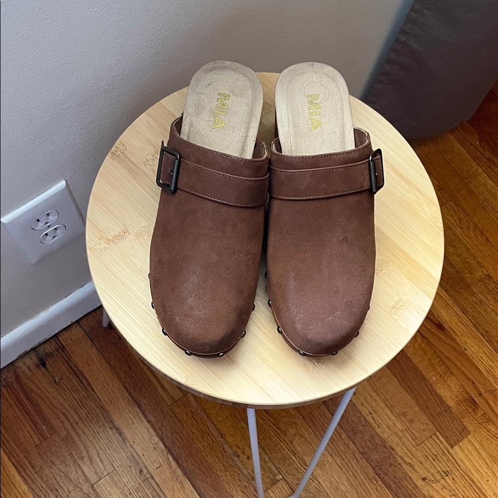 MIA Brown Clogs with Buckle Accent